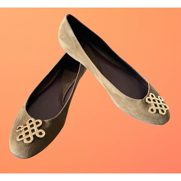 Diane Von Furstenberg Womens DVF Green Suede Flats Gold Knot Logo Size 11 - Picture 8 of 12